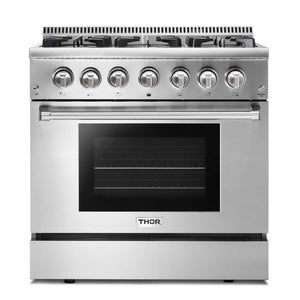 Thor 36" Pro Stainless Dual Fuel Range (add 220V cord) - Stainless - HRD3606U